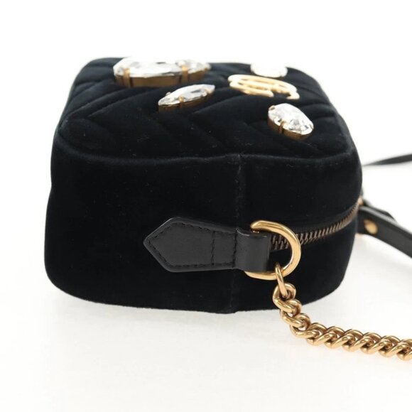 GUCCI GG Marmont Chain Shoulder Bag Velor Black Gold 448065 Auth 145252M - Picture 6 of 16